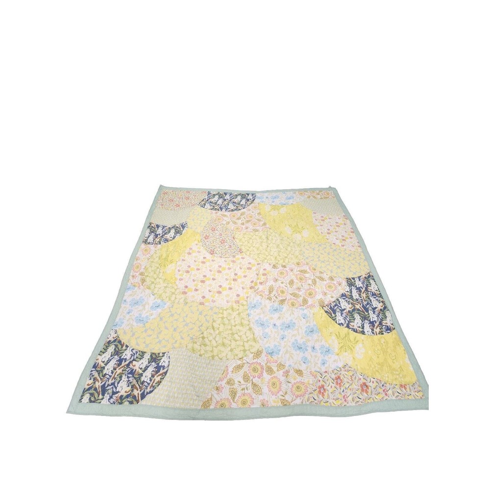 Pottery Barn Organic Cotton Quilted Comfort Teal Floral Bedspread Shams Stained